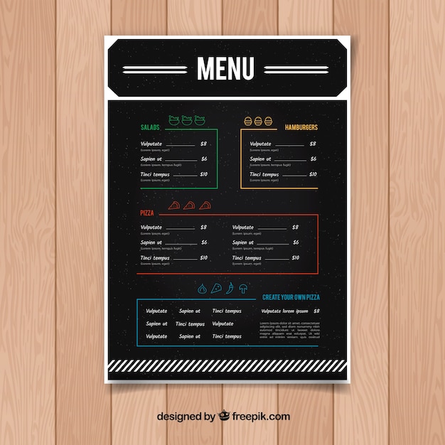 Бесплатное векторное изображение Элегантное меню в черном ресторане