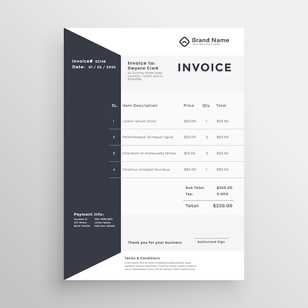 Free vector elegant black and white invoice template