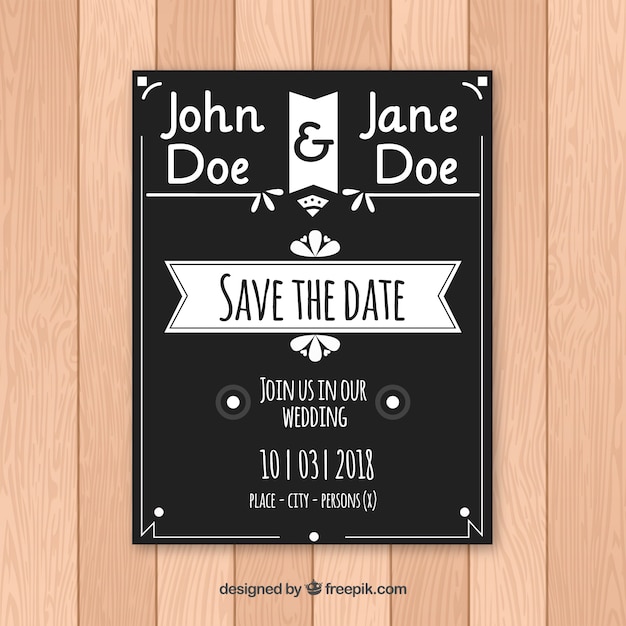 Elegant black and white wedding invitation