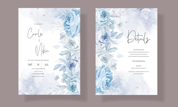 Free vector elegant blue floral wedding invitation template