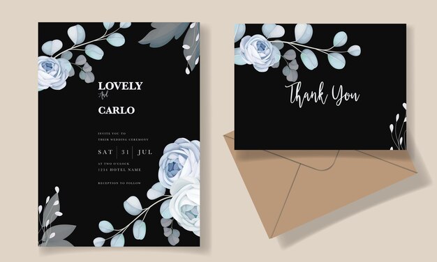 elegant blue floral wedding invitation template