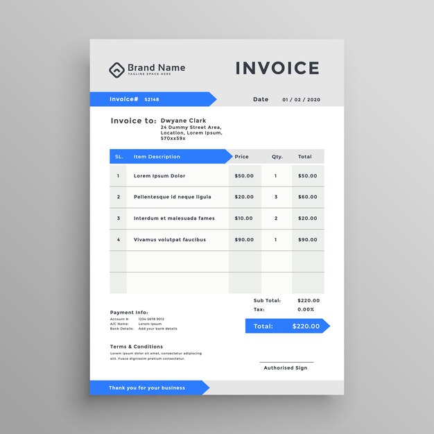elegant blue gray vector invoice template design
