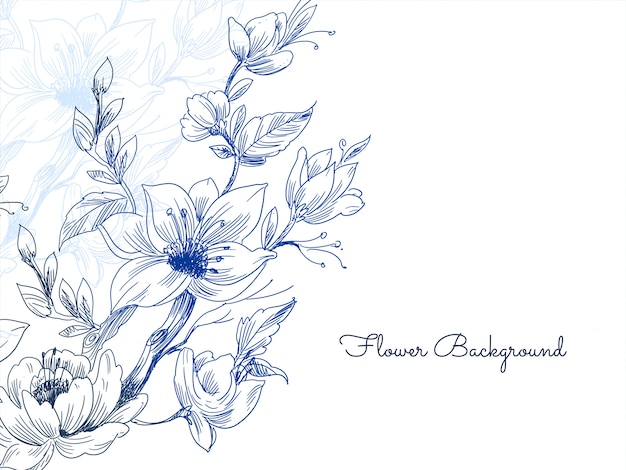 エレガントな青い手描き花背景ベクトル