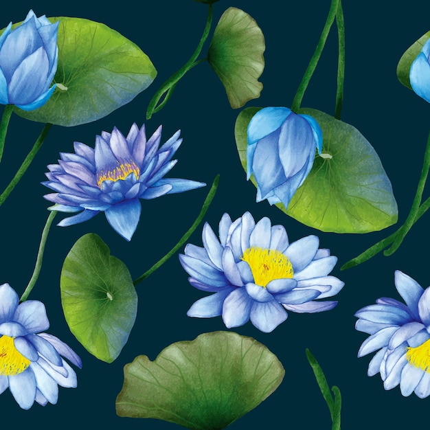 우아한 블루 연꽃 원활한 패턴