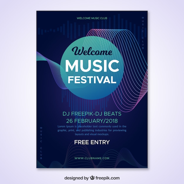 Free vector elegant blue music festival flyer template