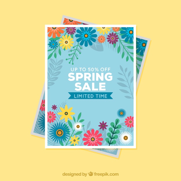 Vettore gratuito elegante modello di poster blu per le vendite di primavera
