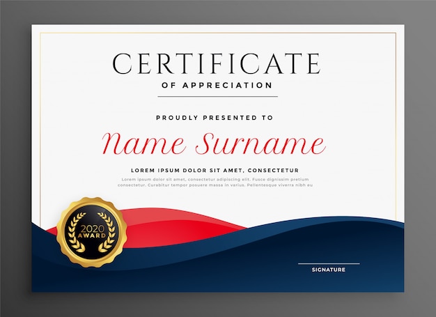 Free vector elegant blue and red diploma certificate template