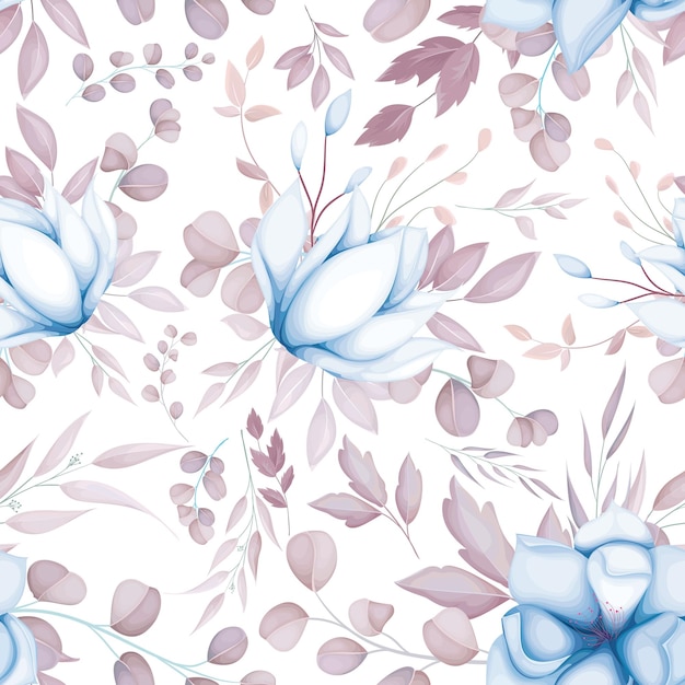 elegant blue and sweet brown floral seamless pattern