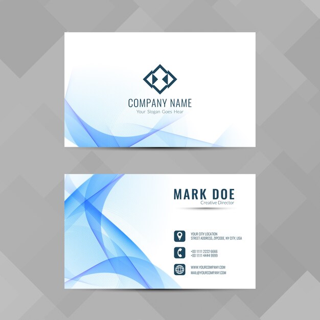 Elegant blue wavy business card