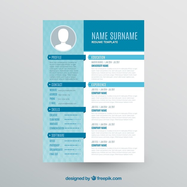 elegant blue and white curriculum vitae