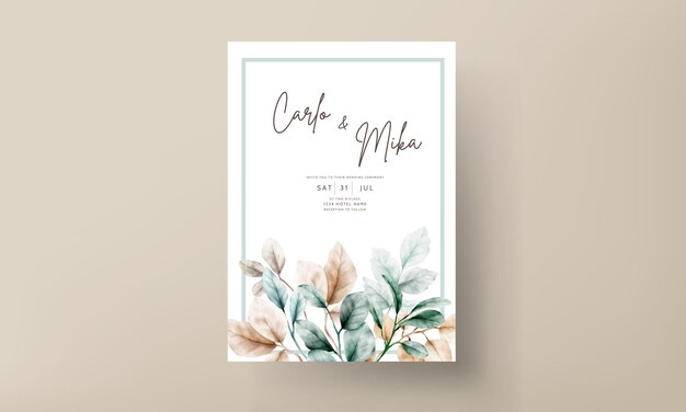 elegant boho watercolor leaves invitation card template