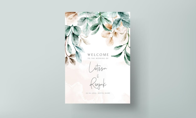 Free vector elegant boho watercolor leaves invitation card template