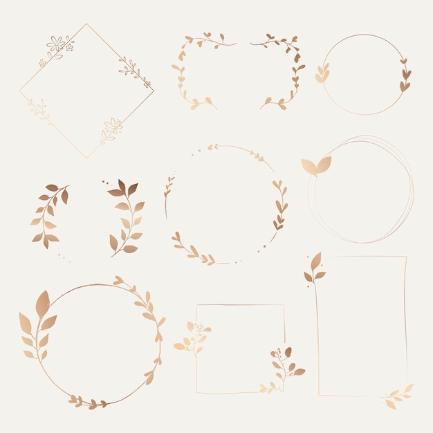Free vector elegant botanical frame clipart, gold gradient design vector set