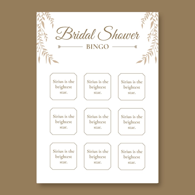 Free vector elegant bridal shower bingo card