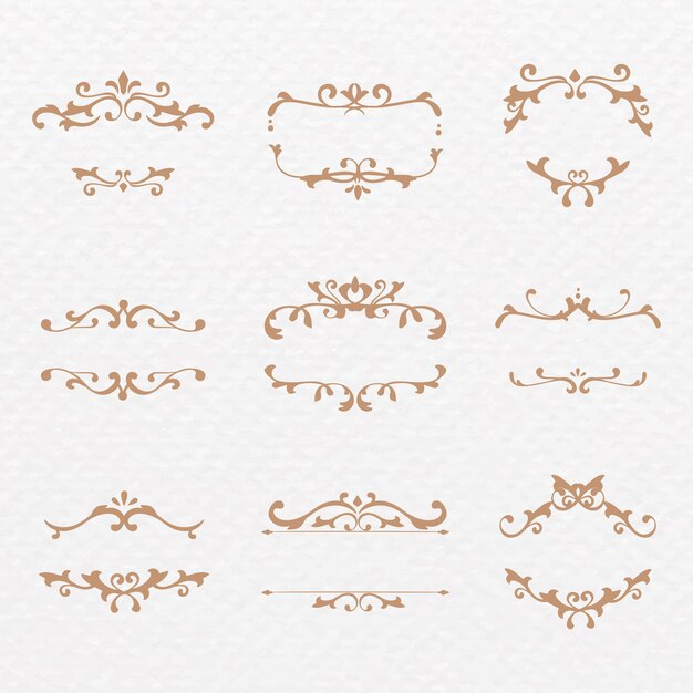 Elegant bronze flourish ornament vector frame collection