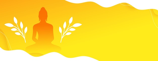 Free vector elegant buddha purnima yellow banner with leaves and text space