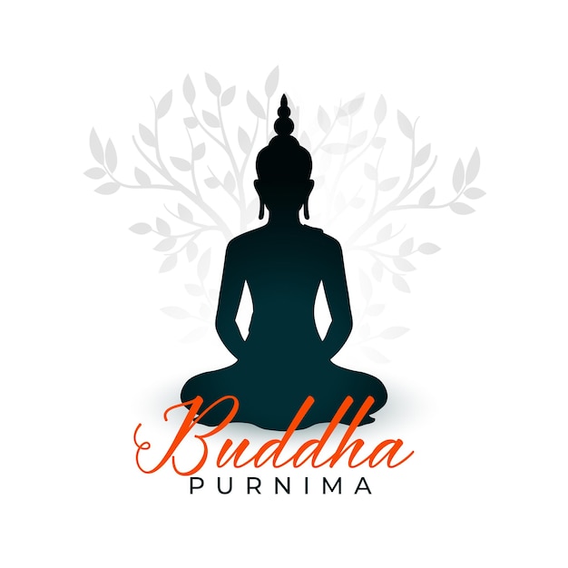 無料ベクター グル・プルニマ (guru purnima) 仏像の背景にボディ・ツリー (bodhi tree) が描かれている