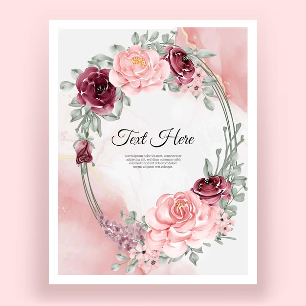 Elegant burgundy and pink rose flower leaves wreath