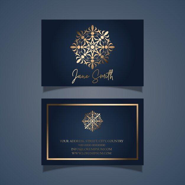 Elegant business card design with gold mandala