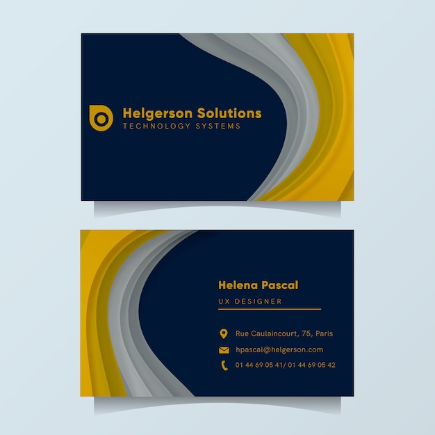 Free vector elegant business card template with golden and silver shapes