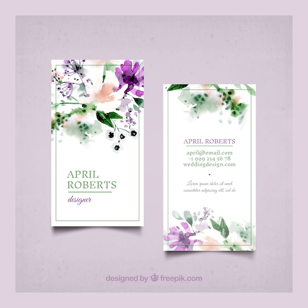 elegant business card of watercolor flowers