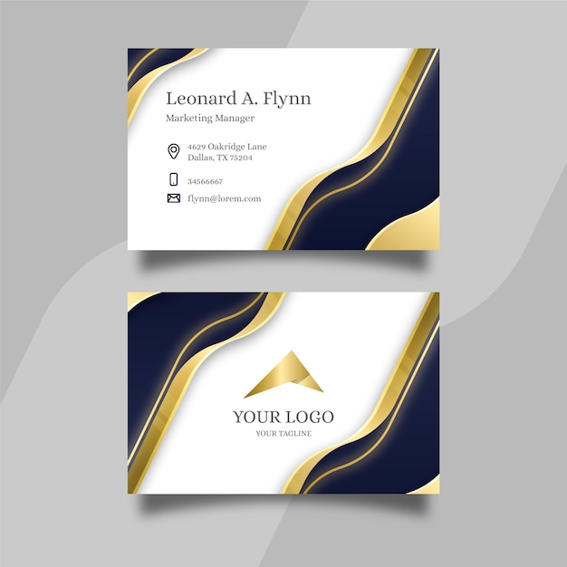 Elegant business card with golden wavy lines