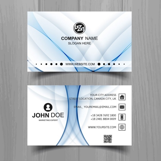 Elegant business card with wavy blue shapes