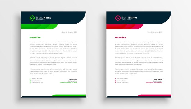 Elegant business letterhead template in green and red colors