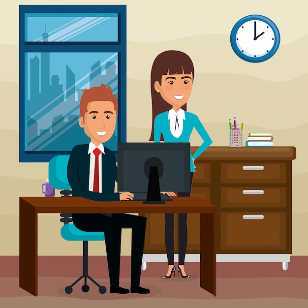 Free vector elegant business people in the office scene