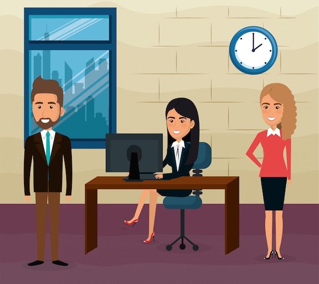 Free vector elegant business people in the office scene