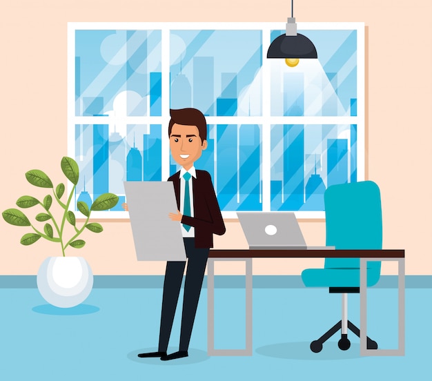 Free vector elegant businessman in the office scene