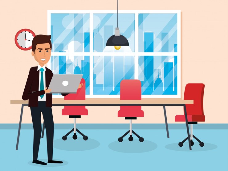 Free Vector elegant businessman in the office scene