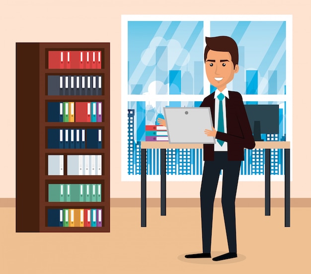 Free vector elegant businessman in the office scene