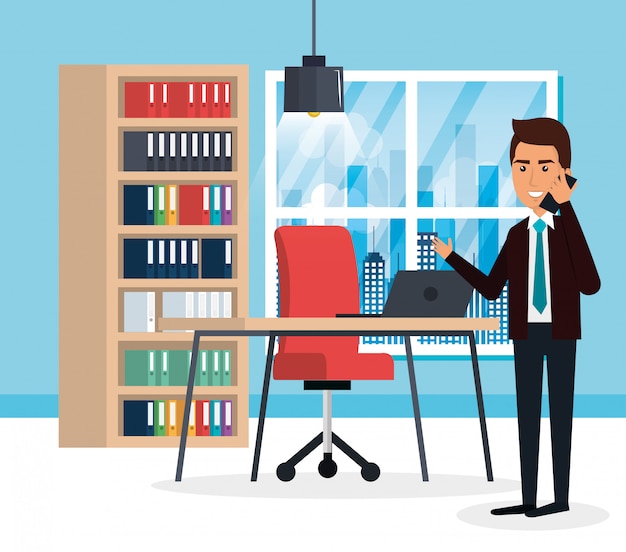 Free vector elegant businessman in the office scene