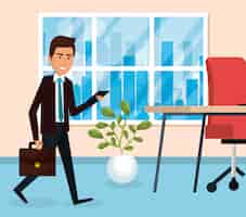 Free vector elegant businessman in the office scene