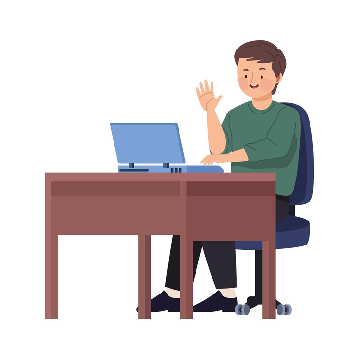 Free Vector elegant businessman using computer character