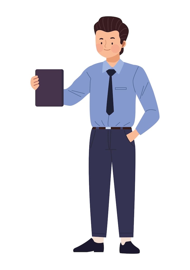 Free Vector elegant businessman using tablet character
