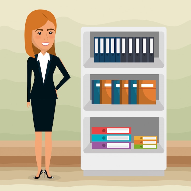 Free Vector elegant businesswoman in the office scene