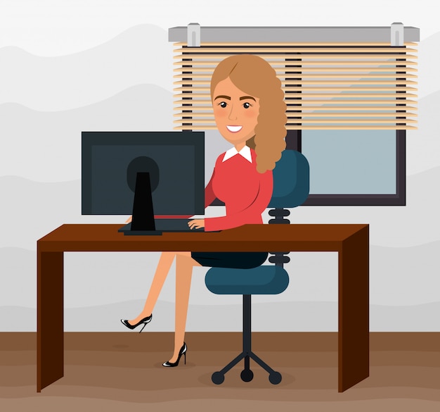 Free vector elegant businesswoman in the office scene