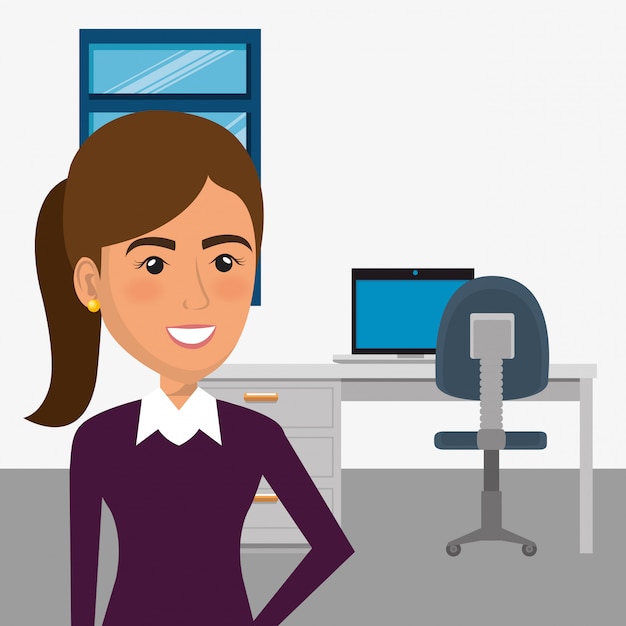 Free vector elegant businesswoman in the office scene