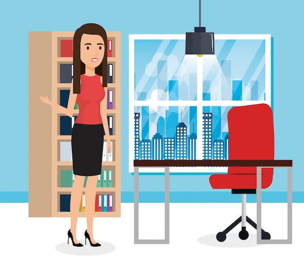 Free vector elegant businesswoman in the office scene