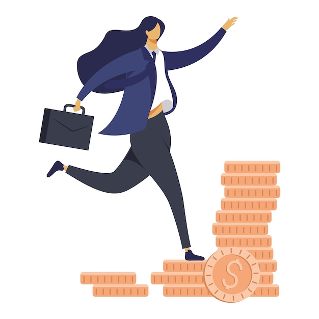 Elegant businesswoman with coins