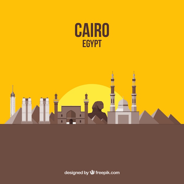 Free vector elegant cairo skyline with flat design