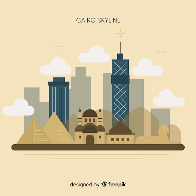Free vector elegant cairo skyline with flat design