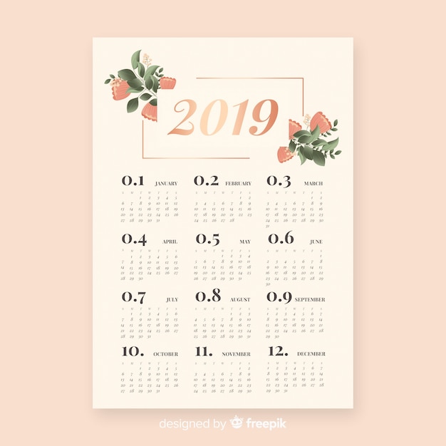 Бесплатное векторное изображение Элегантный календарь 2019