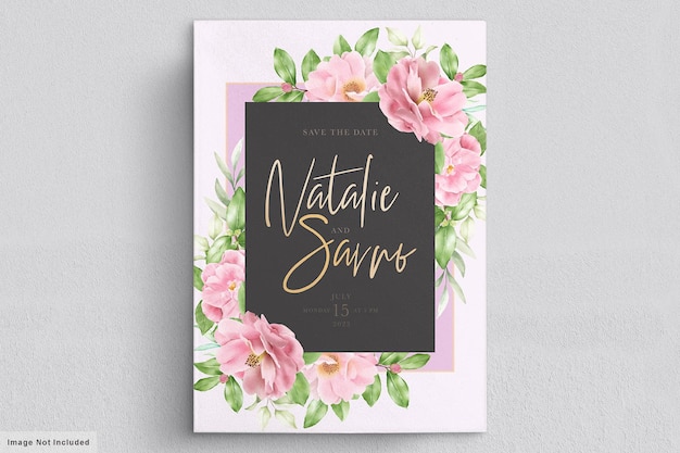 エレガントな椿の花の結婚式の招待カードのテンプレート