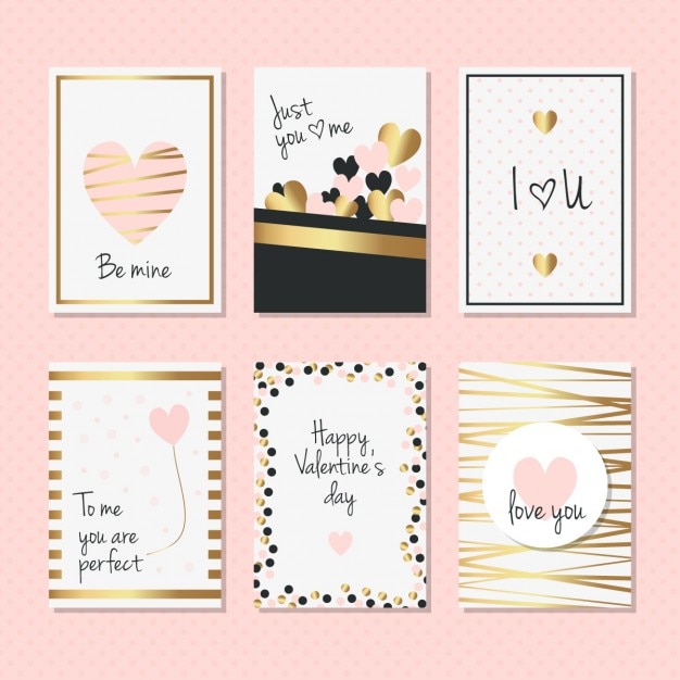 Elegant cards with golden details for valentines day