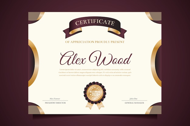 Free vector elegant certificate appreciation template