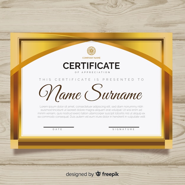 Elegant certificate template with golden elements