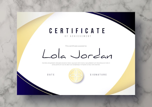 Free vector elegant certificate template with golden frame